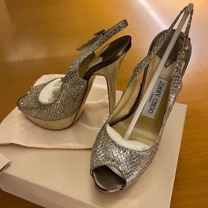 *NEW* Jimmy Choo Vita Glitter Sling Back Pumps /Champagne/37.5